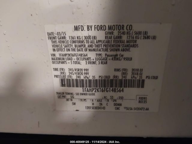 1FAHP2KT6FG148564 Ford TAURUS SHO