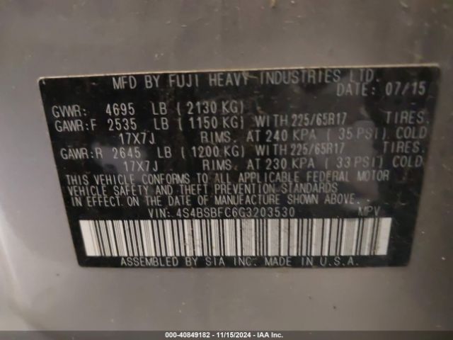 4S4BSBFC6G3203530 Subaru Outback 2.5i Premium