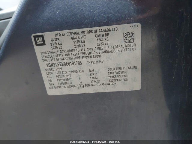 Chevrolet EQUINOX 1LT 2014 2GNFLFEK8E6191705 Image 9