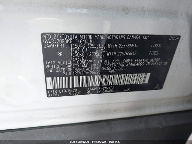 Toyota RAV4 LE 2024 2T3F1RFV1RW429686 Image 9