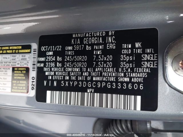 5XYP3DGC9PG333606 KIA Telluride Ex