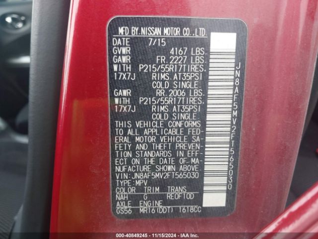 JN8AF5MV2FT565030 Nissan JUKE S