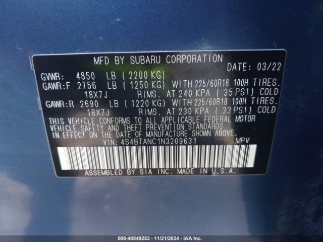 4S4BTANC1N3209631 Subaru Outback Limited