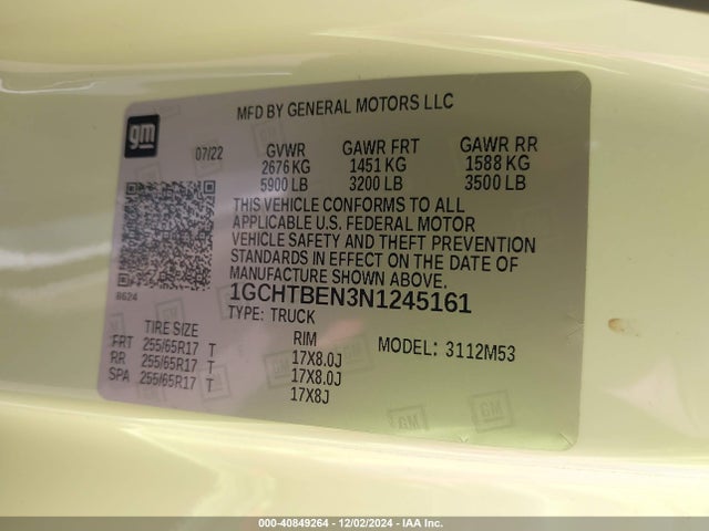 1GCHTBEN3N1245161 Chevrolet Colorado 4wd  Long Box Wt