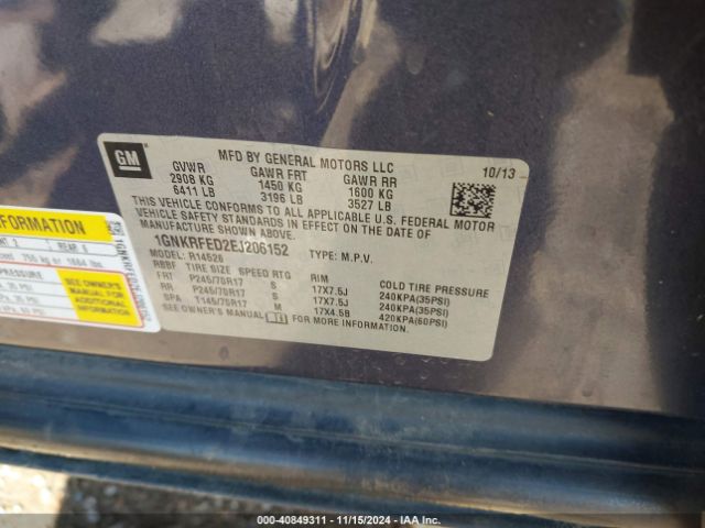 1GNKRFED2EJ206152 Chevrolet Traverse Ls