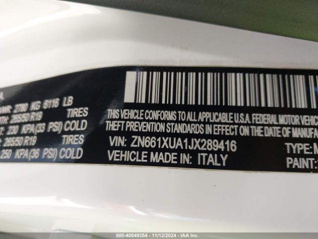 ZN661XUA1JX289416 Maserati Levante
