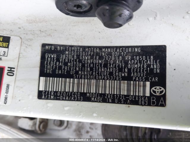 5YFBURHE0HP653785 Toyota COROLLA SE