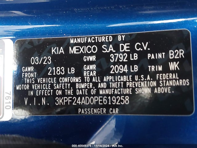 3KPF24AD0PE619258 KIA Forte Lxs