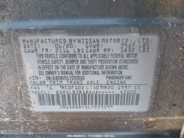 3N1AB8BV5LY259599 Nissan Sentra S Xtronic Cvt
