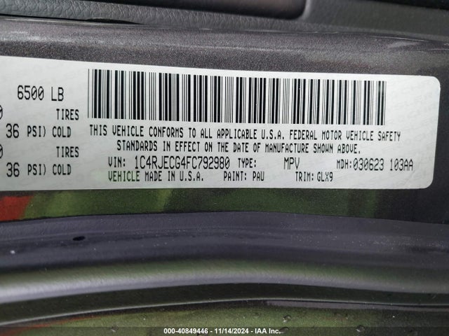 1C4RJECG4FC792980 Jeep Grand Cherokee Overland
