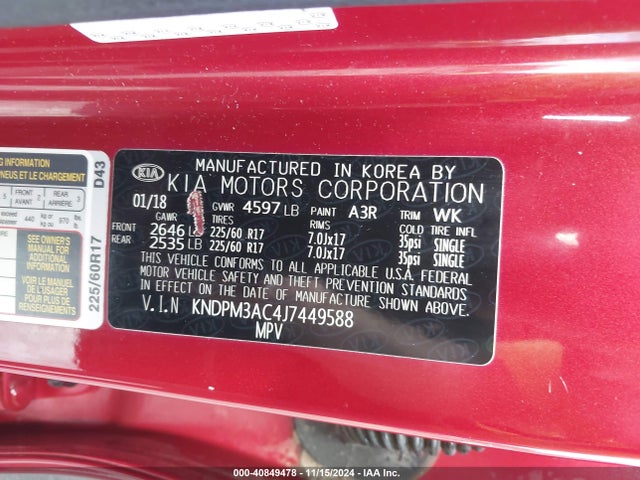 KIA Sportage Lx 2018 KNDPM3AC4J7449588 Image 9