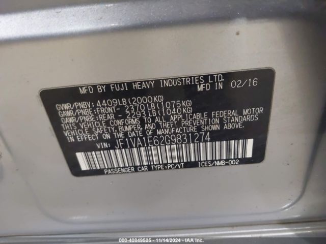 JF1VA1E62G9831274 Subaru Wrx Premium