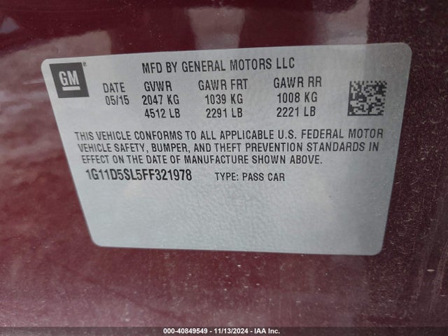 Chevrolet MALIBU 2LT 2015 1G11D5SL5FF321978 Image 9