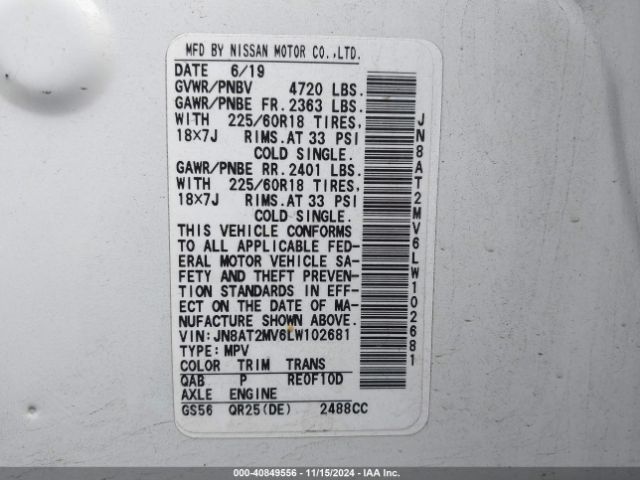 JN8AT2MV6LW102681 Nissan Rogue Sv Intelligent Awd