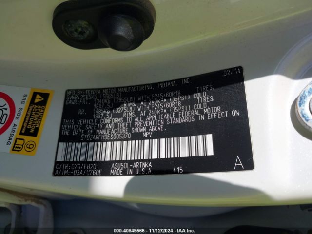 5TDZARFH9ES005370 Toyota Highlander Le