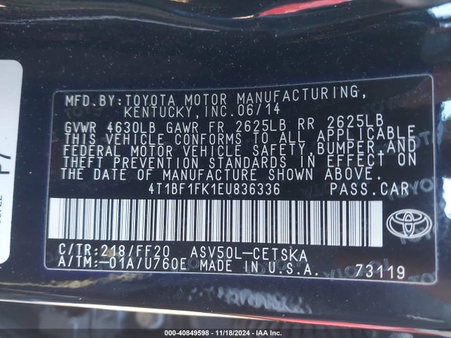 Toyota CAMRY SE 2014 4T1BF1FK1EU836336 Image 9