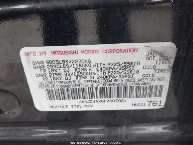 JA4JZ4AX6FZ007921 Mitsubishi OUTLANDER GT