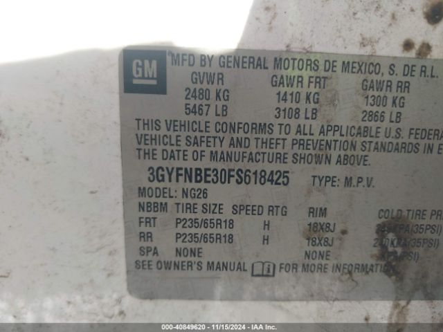 3GYFNBE30FS618425 Cadillac Srx Luxury Collection
