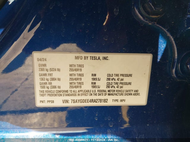 2024 TESLA MODEL Y 7SAYGDEE4RA278182 Photo 8