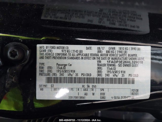 1FADP3E26HL329018 Ford FOCUS S