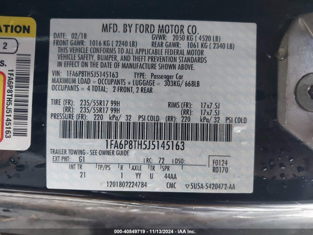 Ford Mustang Ecoboost 2018 1FA6P8TH5J5145163 Image 9