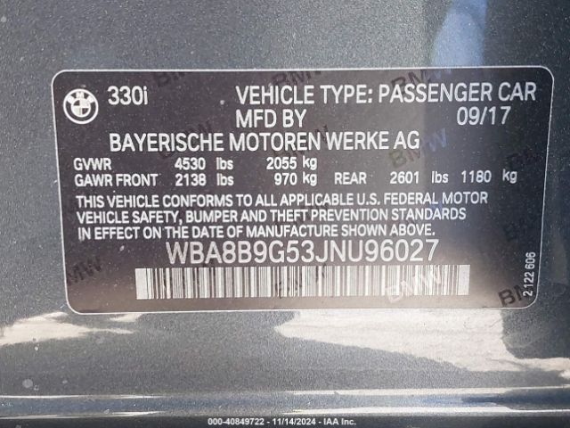 WBA8B9G53JNU96027 BMW 330I