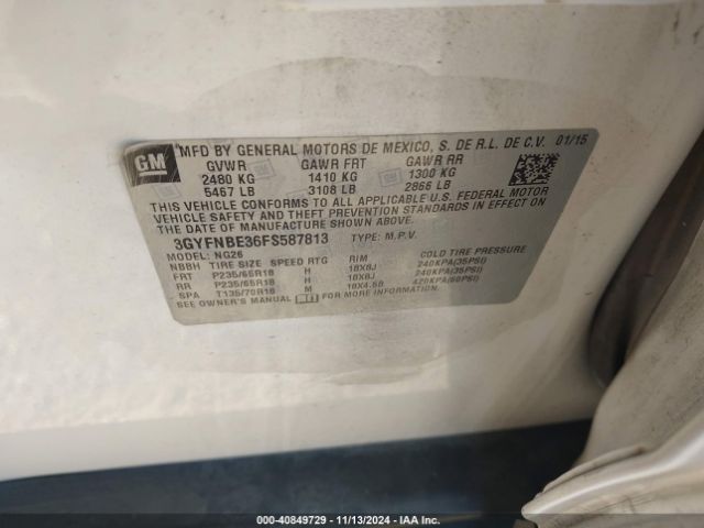 3GYFNBE36FS587813 Cadillac Srx Luxury Collection
