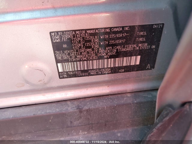 2T3H1RFV9MC136363 Toyota RAV4 LE