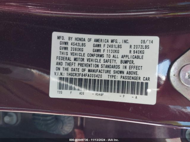 1HGCR3F84FA005420 Honda Accord Ex-l V-6