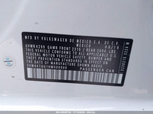 3VW447AU1HM006900 Volkswagen Golf Gti Autobahn 4-door/s 4-door/se 4-door/sport 4-door