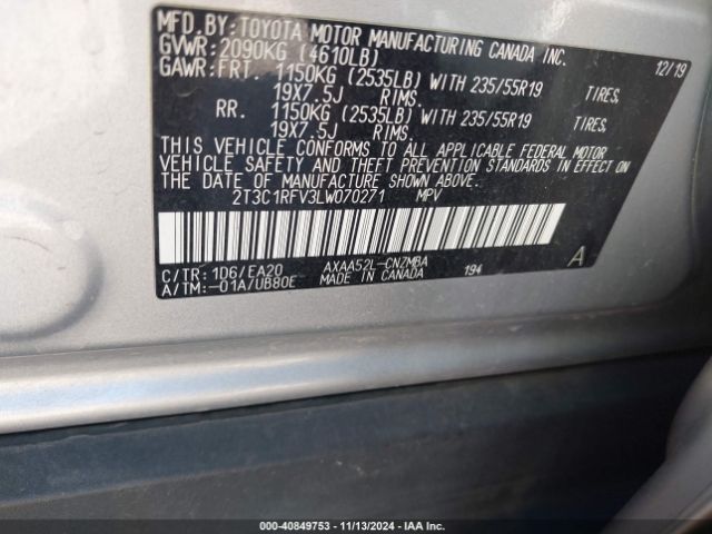 2T3C1RFV3LW070271 Toyota Rav4 Xle Premium