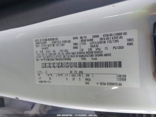 1FT7W2A61KEG05954 Ford F-250 Xlt
