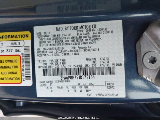 3FA6P0H72JR175154 Ford FUSION SE