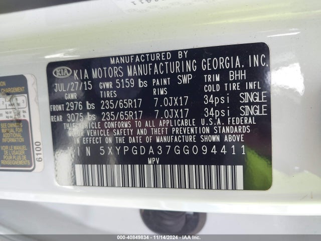 KIA Sorento 2.4l Lx 2016 5XYPGDA37GG094411 Image 9