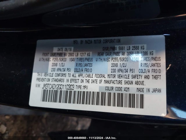 JM3TCADY2G0110303 Mazda Cx-9 Grand Touring