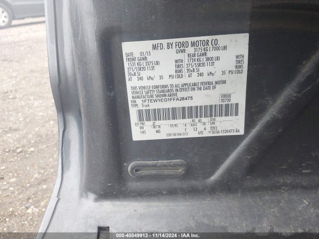 Ford F-150 Xlt 2015 1FTEW1EG1FFA28475 Image 9