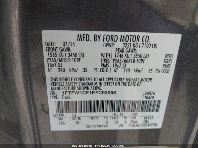 1FTFW1CF1EFC93068 Ford F-150 FX2