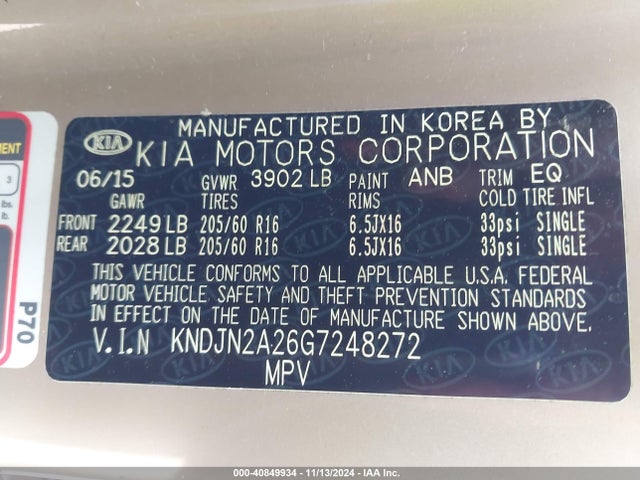 KIA Soul 2016 KNDJN2A26G7248272 Image 9