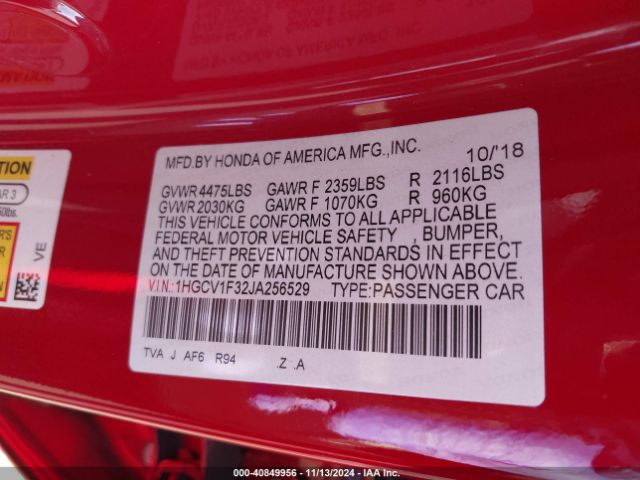 1HGCV1F32JA256529 Honda Accord Sport