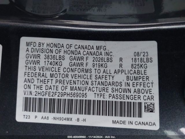 2HGFE2F29PH569095 Honda Civic Lx
