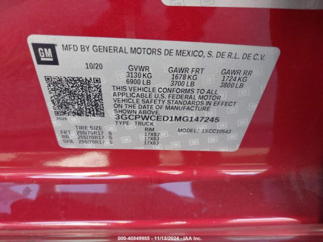 3GCPWCED1MG147245 Chevrolet Silverado 1500 2wd  Short Bed Lt