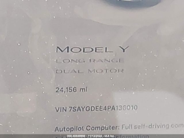 7SAYGDEE4PA136010 Tesla Model Y Awd/long Range Dual Motor All-wheel Drive