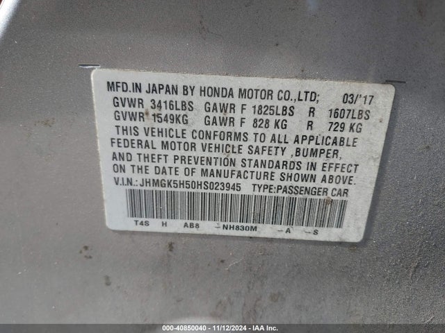 Honda FIT LX 2017 JHMGK5H50HS023945 Image 9