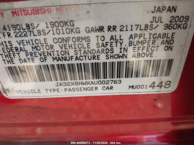 2010 MITSUBISHI LANCER SPORTBACK JA32X8HWXAU002763 Photo 8