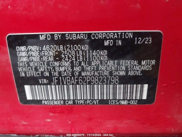 JF1VBAF62P9823798 Subaru Wrx Premium