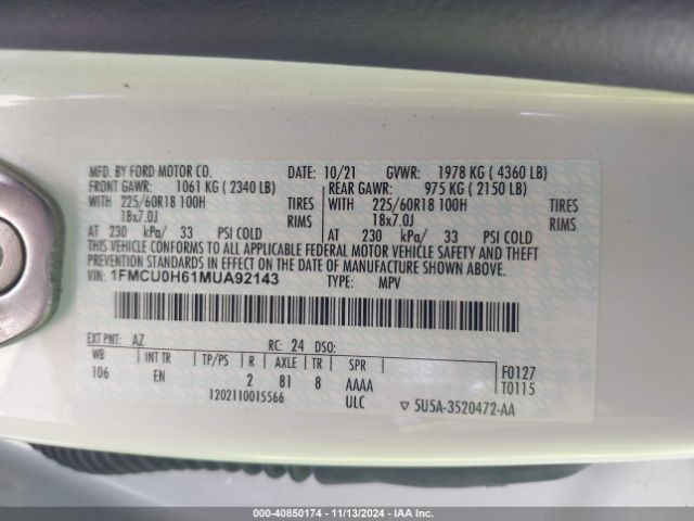 2021 FORD ESCAPE 1FMCU0H61MUA92143 Photo 8