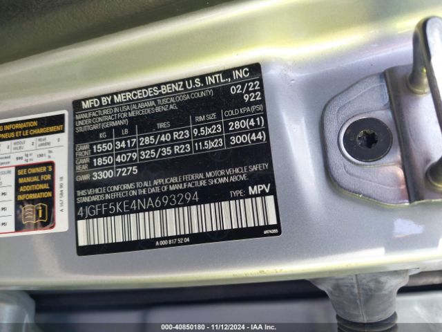 4JGFF5KE4NA693294 Mercedes-Benz Gls 450 4matic