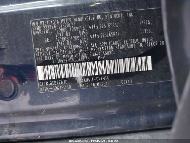 4T3RWRFV5NU060078 Toyota Rav4 Hybrid Xle
