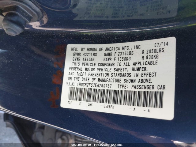 Honda Accord Sport 2014 1HGCR2F57EA290757 Image 9