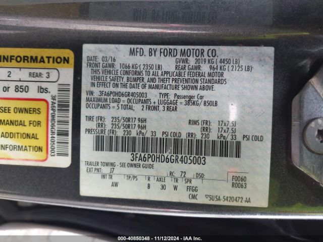 3FA6P0HD6GR405003 Ford FUSION SE